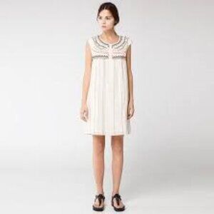 Mango | Embroidered Shift Dress in Beige Multi